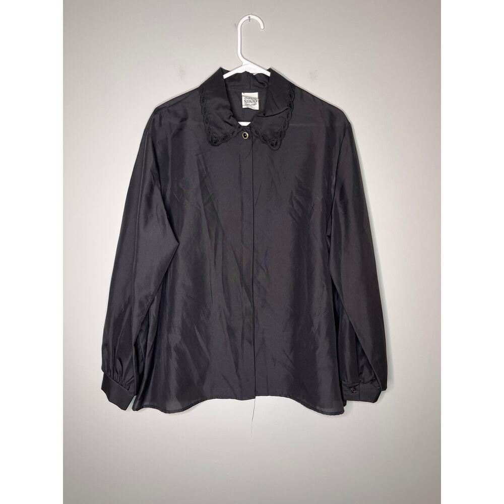 1980s Nikki Black Lattice Lace Vampire Edwardian Whimsigoth Button Up Shirt 2X
